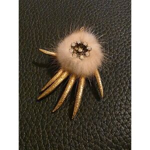 Vintage1960s Atomic Starburst Broch Mid Century Gold Tone Rhinestone Pin‎